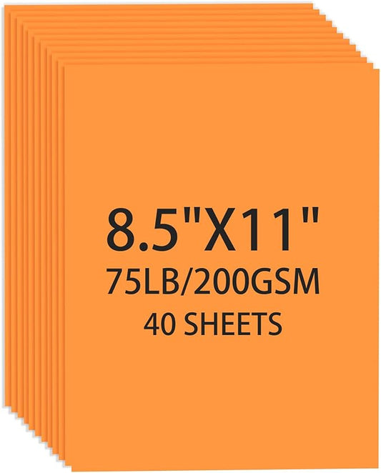 Light Orange Cardstock 8.5 X 11, 40 Sheets Neon Orange Card Stock, 75lb/ 200gsm Bright Orange Colored Copy and Printer Paper For Halloween Art, DIY Card, Craft, Construction, School & Office Supplie