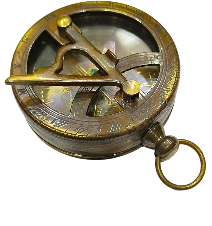 Nautical Marine Binocular Leather Case with Antique Brass Compass