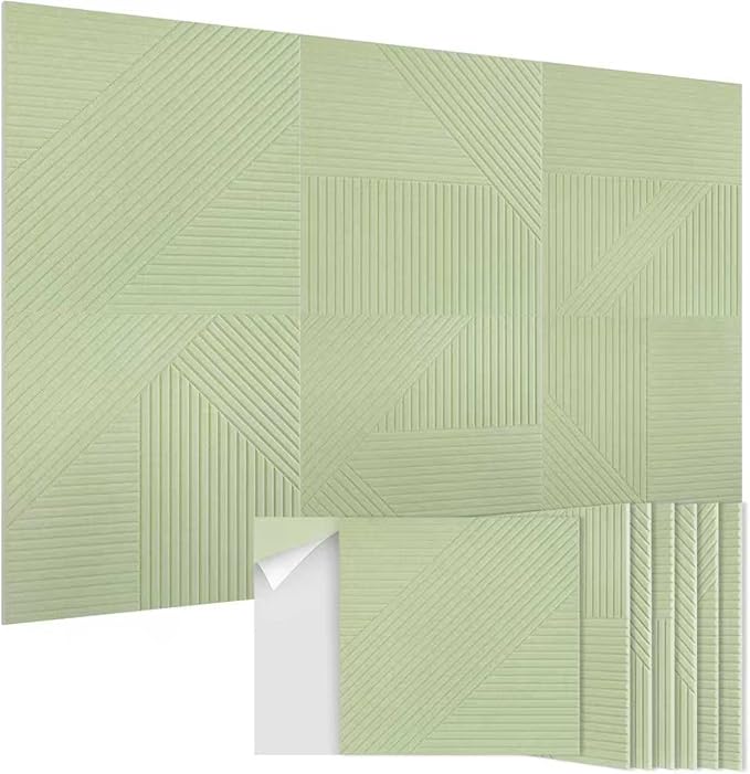 EVENRISING Acoustic Panels 6 Pack, Soundproof Wall Panels 23.6 x 23.6 Inches, Large Decorative Sound Absorbing Panels,Self-Adhesive Acoustic Treatment for Home Studio Office, VerdeLux