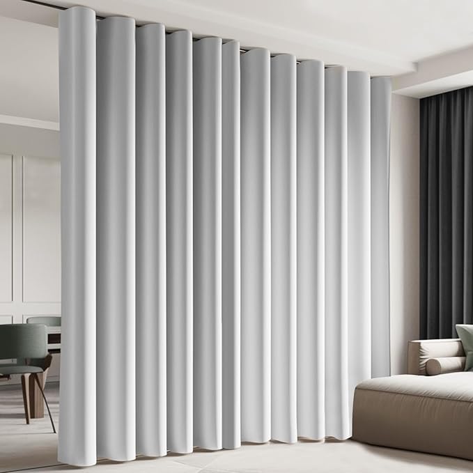 Cbsroro Room Divider Blackout Curtain Track Curtains Wall Dividers Panels Screen for Living Rooms Bedroom Office Privacy Partition Separation, W150 × L108 Inch,1 Panel, White