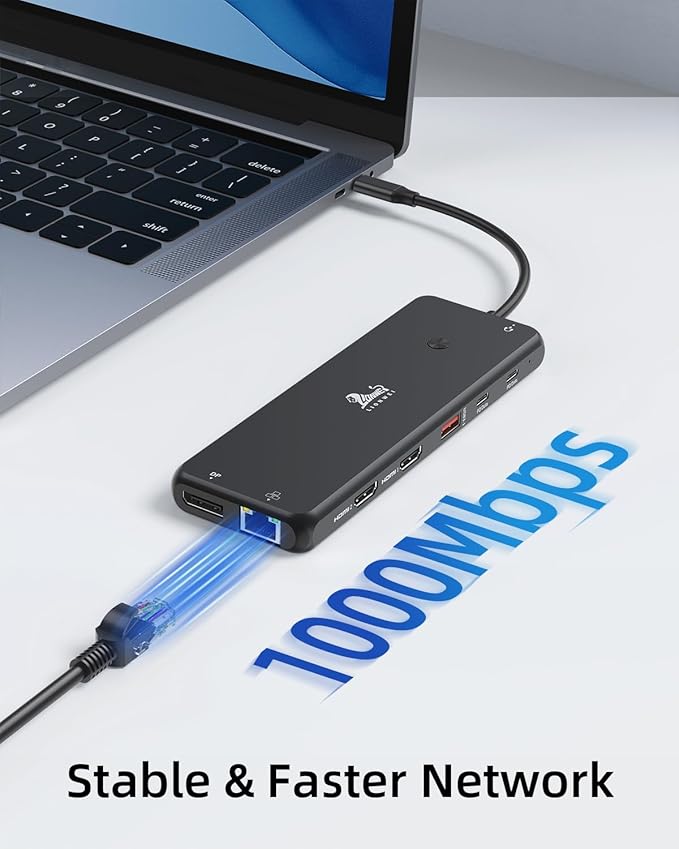 LIONWEI USB C Docking Station Dual Monitor 13 in 1 USB C Hub, Triple Display, 8 USB C/A Ports, Ethernet, Audio, Laptop Dock for MacBook,Dell,HP,Lenovo,Surface