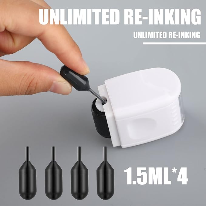 Nezyo 2 Pack Identity Protection Roller Stamp Identity Theft, Confidential, Privacy Roller Stamp Information Blocker and 4 Pack Refill Ink for ID Account Data Address Security(White)