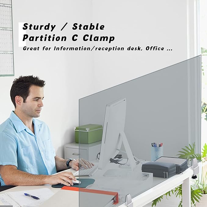 Sneeze Guard Support Clamp Partition Aluminum Adjustable Partition Clamp Acrylic Desk Divider Support Clamp Desk Shield Clamp Privacy Panel Clamp for Plexiglass Shield for Countertop Reception 4 Pack