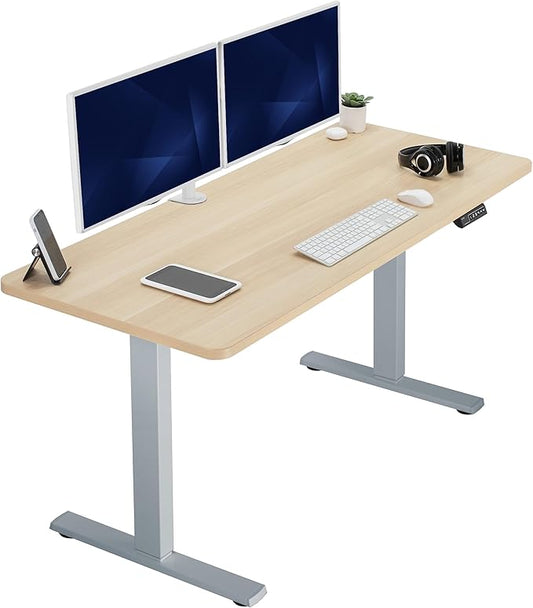 VIVO Electric 60 x 24 in Standing Desk, Memory Height Adjustment, 1B Series, Holds 220 lbs, One-Piece Light Wood Top, Gray Frame, DESK-KIT-1G6C