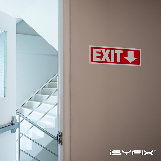 iSYFIX Exit Signs - 6 Pack 12x4 Inch Directional Down Arrow Signs, 40 mil Polystyrene Plastic, UV Laminated, Scratch & Fade Resistant, Waterproof - Ideal for Office, Theater, School, Business