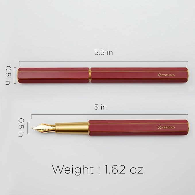 YSTUDIO Stunning Classic Revolve Fountain Pen, Schmidt Gilded Nib, Best Pen Gift Set for Men & Women, Professional, Executive Office, Nice Pens（red，M nib）