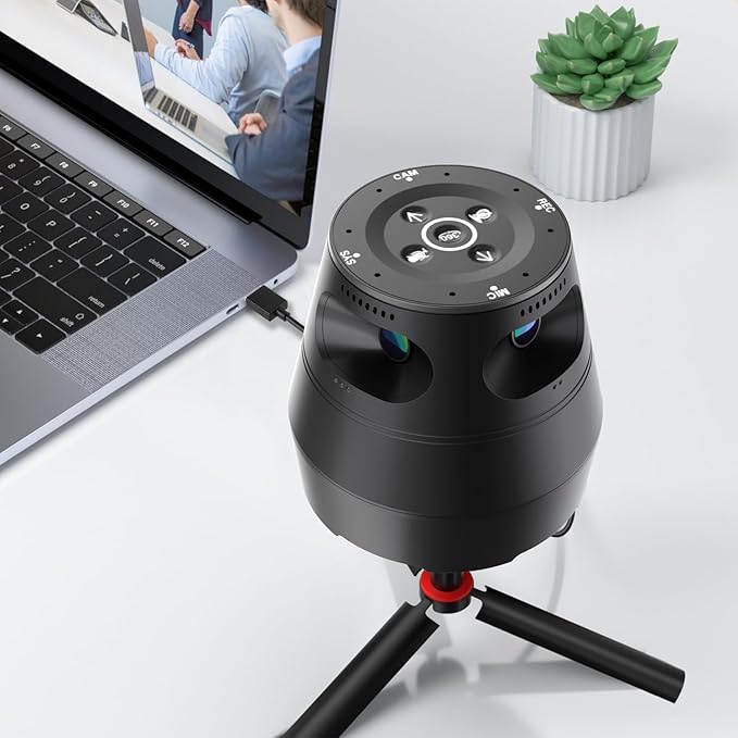 Meeteasy 360 Conference Camera, Immersive Video Conference Experience, Both Overall and Speakers’ Close-up View, Conference Room Webcam 1080P for Small/Mid-Size Rooms, Micro SD Slot Equipped