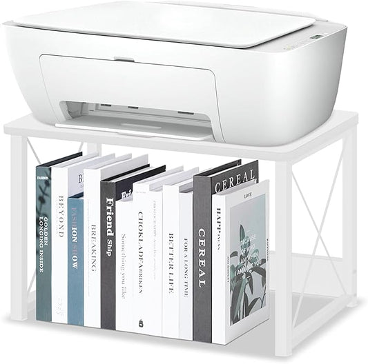 ELITEROO Desktop Printer Stand with Storage, Printer Stand Shelf Desk Organzier for Home/Office, Modern Wood Printer Riser Under Desk Small Table for Printer Fax Machine Copier Scanner (White)