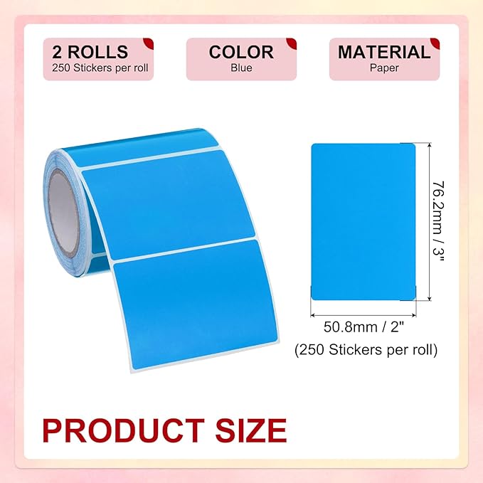 PATIKIL 2 x 3 Inch Rectangle Inventory Color Coding Labels 2 Roll, Square Self-Adhesive Inventory Label Stickers for Office Home Organization Name Tags, 250 Per Roll, Blue