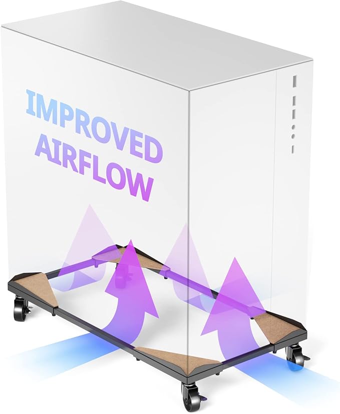 Bytesium PC Tower Stand – Metal Frame – Adjustable Width and Length – 4 Locking Wheels – Cork Pads – Computer Tower Stand for ATX – Easy Assembly – Wide Size Range – Computer Cart – CPU Holder