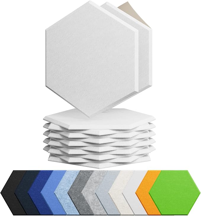 Amantech 12 Pack Acoustic Panels Self Adhesive Sound Proof Foam, High Density Sound Acoustic Foam Panel, 12X10.23X0.4 Inch Hexagon Wall Panels in Home,Office,Reccording Room,Studio(Snow White)