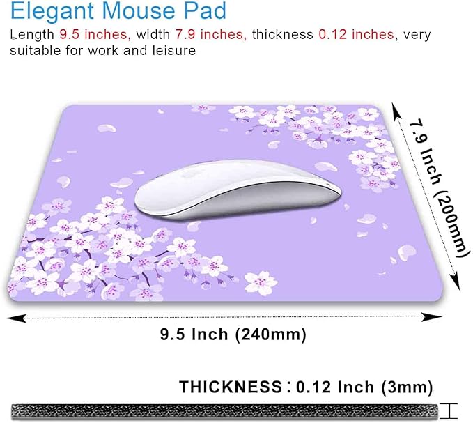IMAYONDIA Cute Purple Mouse Pad, Floral Flowers Mouse Pad, Sakura Cherry Blossom Mousepad, Japanese Aesthetic Desk Decor, Anti Slip Rubber Base Mice pad for Computer Office Girl, 9.5 x 7.9 Inch