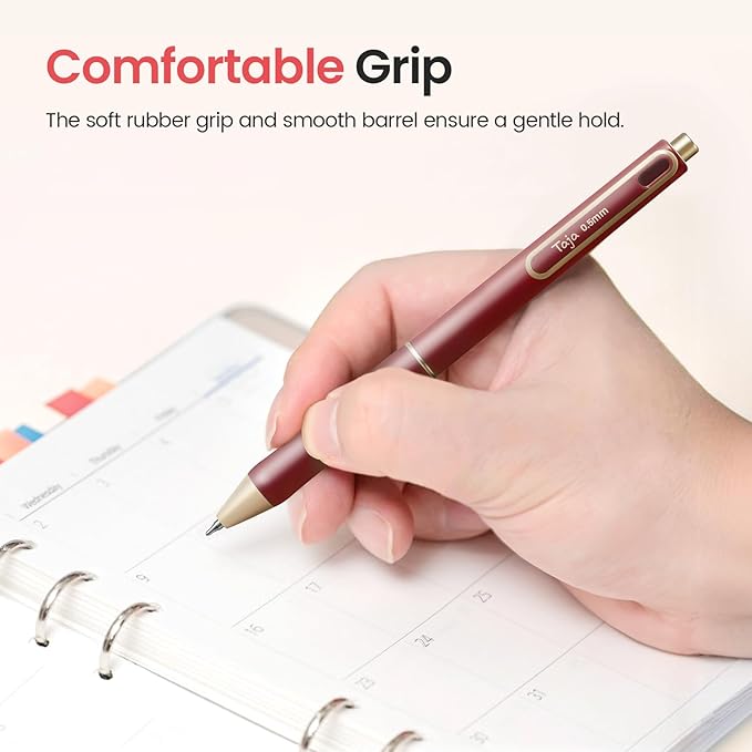 Taja Gel Pens, 6 Pcs Quick Dry Red Gel Ink Pens, 0.5mm Fine Point Smooth Writing Pens for Journaling and Note Taking, Cute Aesthetic Pens for Women & Men-Red Ink