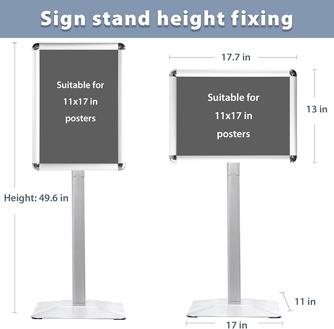 STANDNEE Heavy-duty Poster Stand Holder 11"x 17" Pedestal Floor Standing Sign Holder Vertical and Horizontal View Sign Display, Aluminum Snap Open Frame with Safety Corner, Silver (3 Packs)