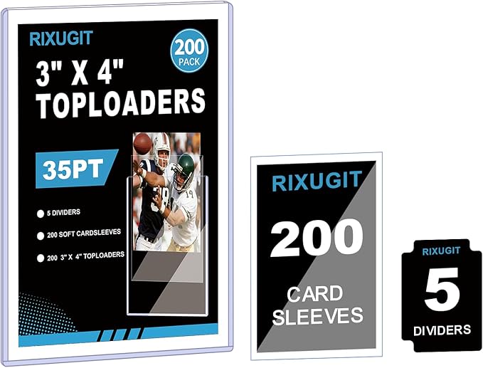 400 Card Sleeves Top Loaders for Cards - 3" x 4" Toploader, 35pt Hard Card Sleves for Trading Cards, Baseball, Sports Collectibles (200 Hard Toploaders + 200 Soft Penny Sleeves)
