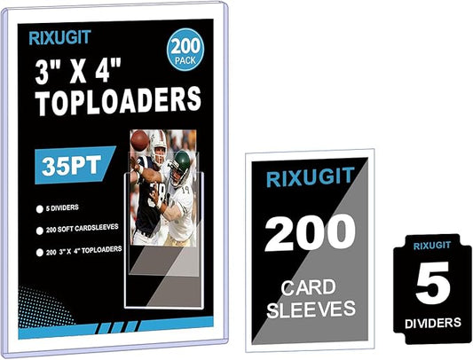 400 Card Sleeves Top Loaders for Cards - 3" x 4" Toploader, 35pt Hard Card Sleves for Trading Cards, Baseball, Sports Collectibles (200 Hard Toploaders + 200 Soft Penny Sleeves)