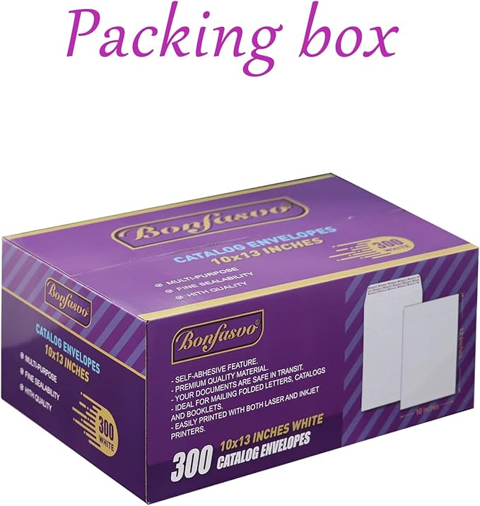 Bonfasvo 300 Pack 10x13 White Catalog Envelopes Peel & Seal Security Mailing Envelopes 120GSM Kraft Paper self Seal Envelopes for Invitations Papers Photos Documents Pictures Papers Files