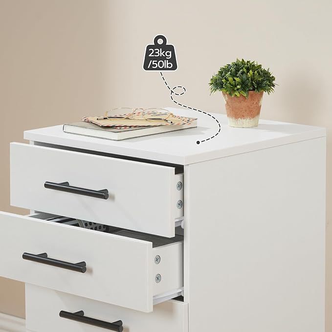 HOOBRO 5-Drawer File Cabinet, Office Filing Cabinet with Drawers, Wooden Mobile Storage Cabinet with Wheels, for Makeup, Home Office, Easy Assembly, White WT05WJ01G1