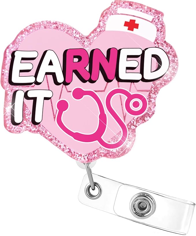Aoryalps Earned IT Retractable Badge Reel Holder Retractable with ID Clip for Nurse Nursing Name Tag Card Nursing Student Teacher Doctor Medical Assistant Work Office Clip-Gifts for Nurse