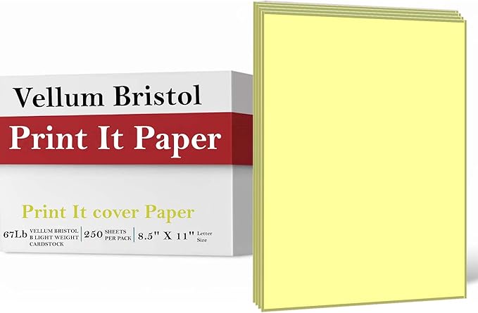 Print It - Vellum Bristol Colored Cardstock Cover Paper, 67 Lb, 8.5" X 11”, Heavyweight Colored Cardstock for Crafts, School, Invitations, And Office Use - Decoration Drawing 2000/Case-Canary