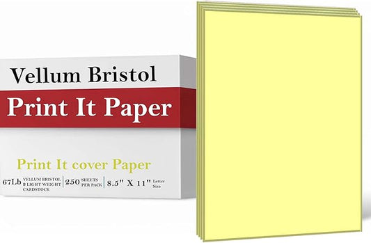 Print It - Vellum Bristol Colored Cardstock Cover Paper, 67 Lb, 8.5" X 11”, Heavyweight Colored Cardstock for Crafts, School, Invitations, And Office Use - Decoration Drawing 2000/Case-Canary