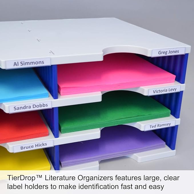 Ultimate Office TierDrop Jumbo 3-Compartment High-Wall (add-on Module) - Sorts Documents, Forms & Mail - Durable Construction Features Expandable, Modular, No-Tool Assembly Design (Gray w/Blue)