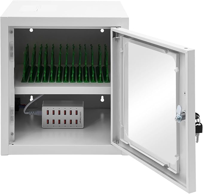 QUEWATSA Cell Phone Charging Station, 12-Device Rechargeable Mobile Phones Charging Cabinet, Locking and Charging Phone Storage Box, Mobile Charging Cart, Lockable Device Charging Locker