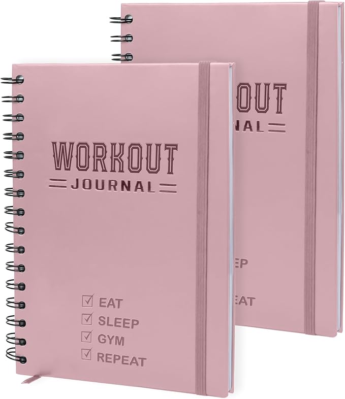 Nextnoid Hardcover Fitness Planner Workout Journal for Women & Men - Undated A5 Sturdy Fitness Log Book to Track Gym & Home Workouts - Pink Separately Packaged 2 Pieces