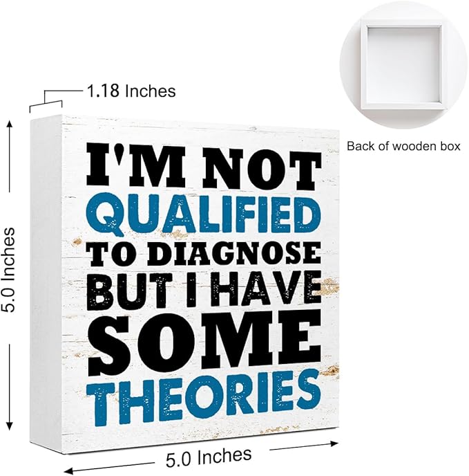 WUZYOU I'm Not Qualified To Diagnose Wood Block Sign Desk Decor, Inspirational Office Wood Box Sign, Motivational Desk Accessories for Women Office Shelf 5x5x1 INCH