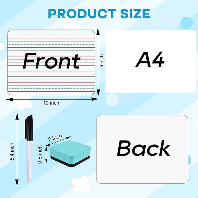 COYMOS 6 Pack Small White Board with Lines 9 x 12 Inch Double Sided Mini Dry Erase Board Classroom Pack Portable Dry Erase Lapboard for Kids Teacher Supplies with 6 Erasers and 6 Markers