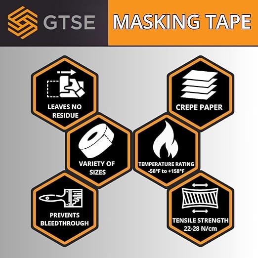 GTSE Masking Tape, Bulk Contractors Pack, 2 inch x 55 Yards (164 ft), Multi-Surface Adhesive Painting Tape, 24 Rolls, Full Carton