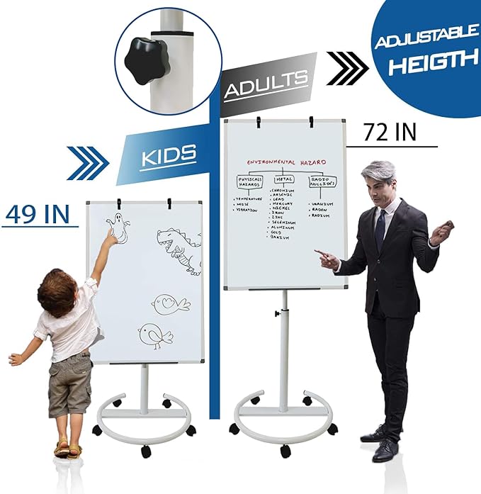 Mobile Dry Erase Board – 36x24 inches Height Adjustable Magnetic Portable Whiteboard Stand Easel White Board Flipchart Easel Board with 25 Sheets Paper Pad (36''x24'' White)