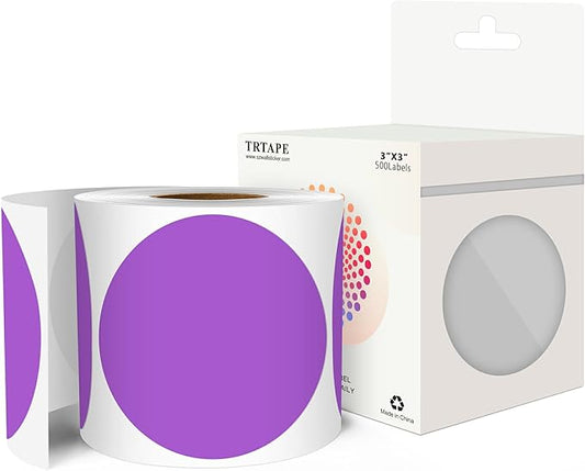 3 Inch Round Color Coding Labels (500 per Roll) - Colored Dot Stickers Round Labels for Inventory, Warehouse, Office Organizing - Purple Circle Stickers