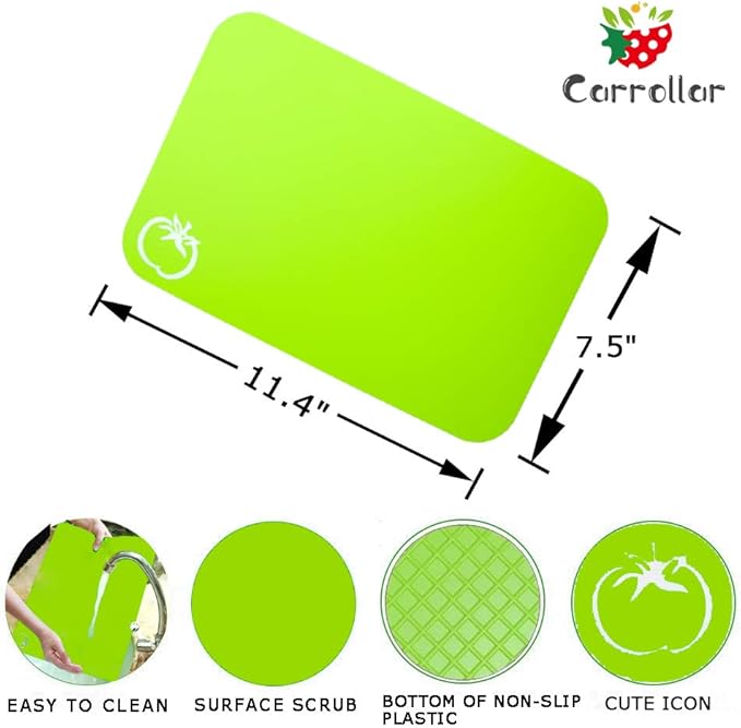 Carrollar Small Flexible Plastic Cutting Board Mats, Cutting Boards Mats With Food Icons, Gripped Back and Dishwasher Safe, Set of 4 (7.5x11.4inch)