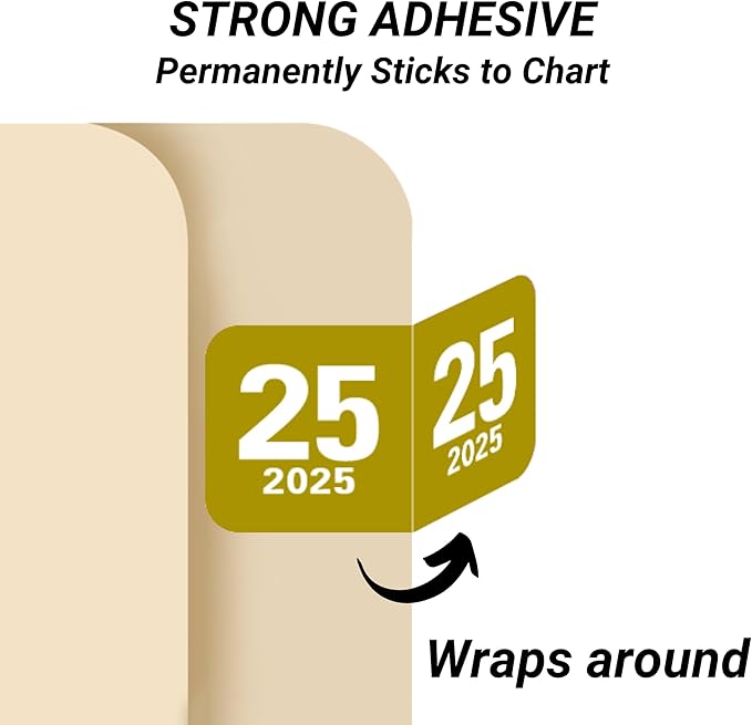2025 Year Labels, Doctor Stuff 2025 Chart Stickers, Gold Color Coded, Col'R'Tab/Tabbies Style, USA Made Year Stickers for End Tab File Folders, 500/Roll, 1 Roll, 3/4" x 1-1/2"
