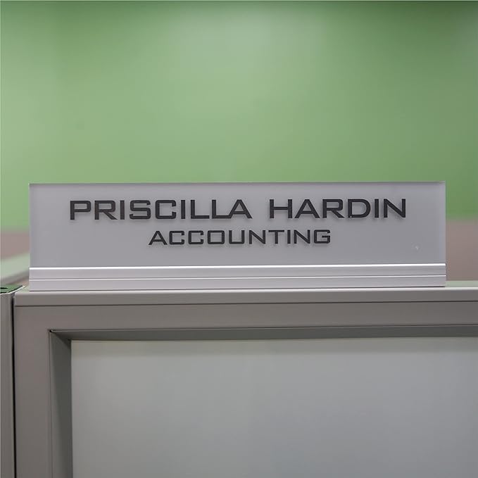 Printex Design - Personalized Office CUBICLE Name Plate & Sign. Modern Aluminum Holder - 4 Plate Colors (Frosted Silver)