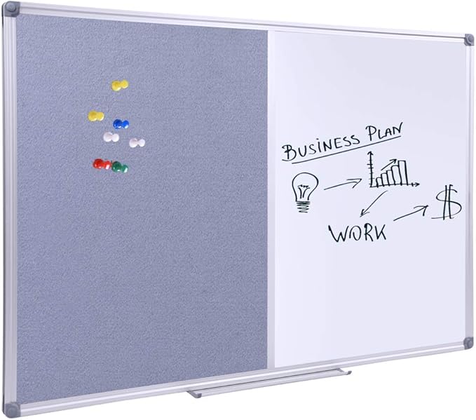 DexBoard 48x36 inch Large Magnetic Combo Board - Dry Erase Whiteboard & Grey Bulletin Board Combination | Framed Corkboard & Magnetic Whiteboard for Office, Classroom, Home | Durable Aluminum Frame