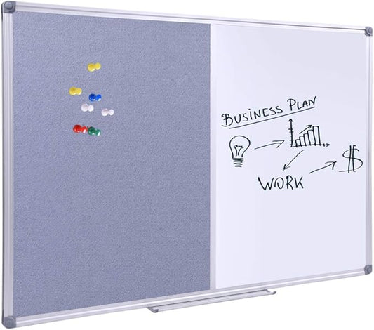 DexBoard 48x36 inch Large Magnetic Combo Board - Dry Erase Whiteboard & Grey Bulletin Board Combination | Framed Corkboard & Magnetic Whiteboard for Office, Classroom, Home | Durable Aluminum Frame