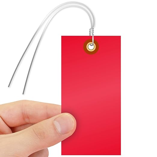 SmartSign Blank Tyvek Shipping Tags with Wire, Size #5 | 4 3/4" x 2 3/8", Pack of 100, Red, Made in USA