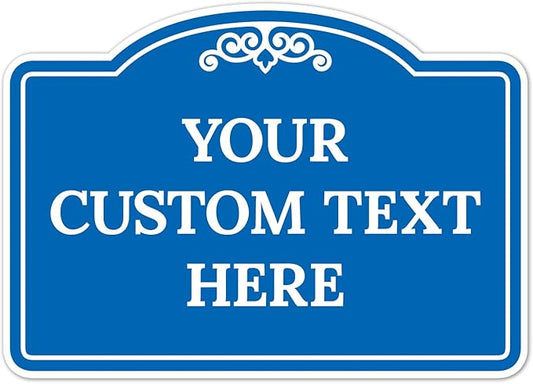 Custom Decorative Sign, Personalized Metal Sign for Business, Driveway, Home, Airbnb, Office Door Plaque, Blue Background Sign, 14x10 Inches, ACM, Fade Resistant, Made in USA by Sigo Signs