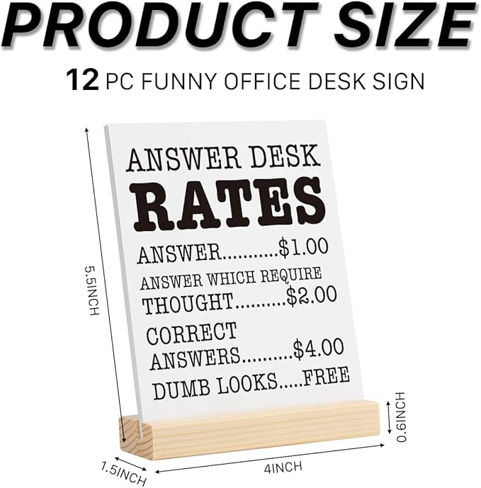 Funny Office Decor Desk Signs, 12 Different Cards Desktop Novelty, Boss Day Gifts for Women Men Accessories for Office Holiday Colleague Coworkers Gag Gift Supplies 5 x 4 Inch