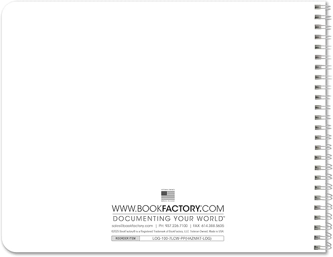 BookFactory Hazardous Material Log Book/Haz Mat Materials Tracking Logbook Journal / 11" x 8.5" (Made in USA)