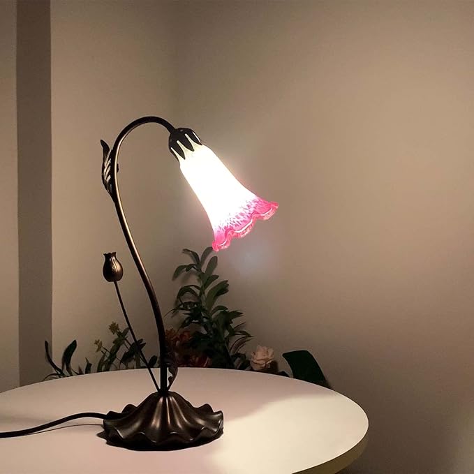 Bieye LS02 Lily Flower Blown Glass Lampshade (White Pink, Opening I.D. 1.26" x O.D. 1.5")