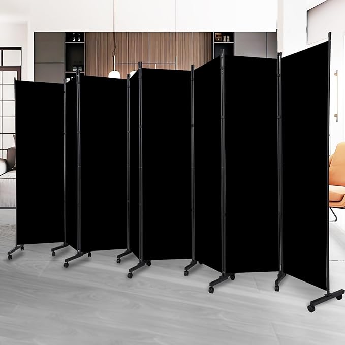 Room Divider Folding Privacy Screens with Lockable Wheels, 176'' Fabric Partition Room Dividers Freestanding Room Divider Panel for Room Separation, Wall Divider for Home Office Bedroom Studio Decor