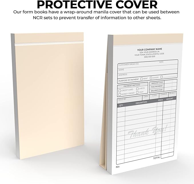 Custom 4.25" x 7" Carbonless NCR Books in 2-Part Duplicate Invoices, Receipts, Work Orders, Sales Orders, Purchase Orders, Estimates, Quote Forms with Your Company/Business Name (200 Sets)