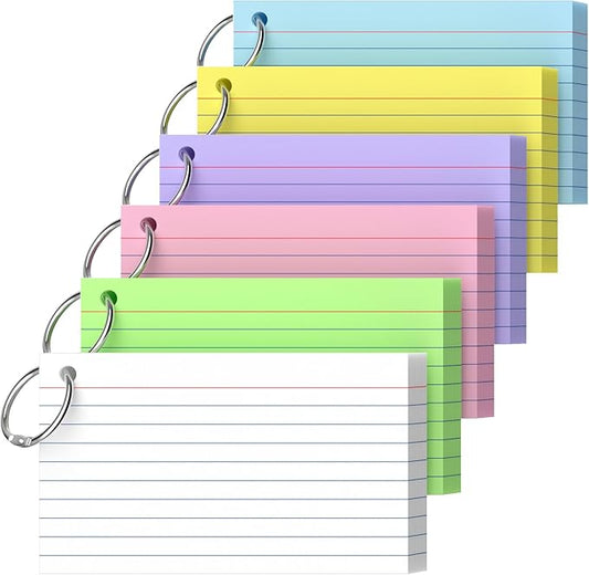 Ciphyfee Index Cards 3x5 Inch With Ring, 300 Count, Ruled Colored Index Card, 180GSM Flash Cards College Ruled for Students, Teachers, Study Note Card for Office, Home, School, Office
