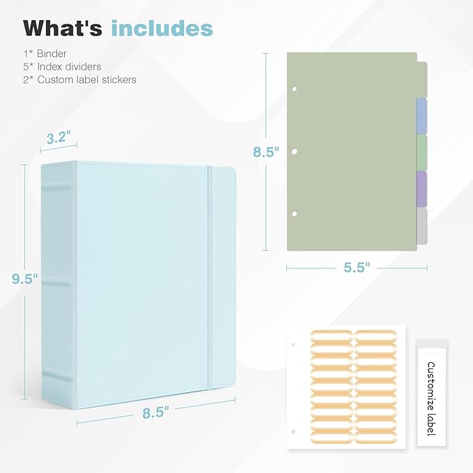 Ospelelf Leather Mini Binder Vintage Hardcover 2 Inch Rings, Professional Small 3 Ring Binders Organizer Suitable for 5.5" x 8.5" Documents, Binder Dividers with Tabs, Blue