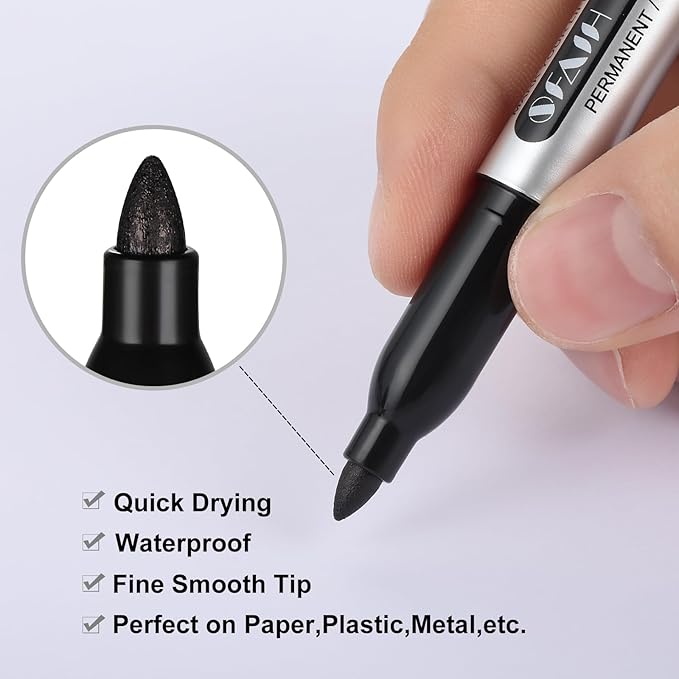 SFAIH Green Permanent Markers Bulk - 24 Pack, 1s Quick Dry, Fine Point Permanent Markers for Paper Plastic Glass Metal Wood, Waterproof, Kitchen Classroom Office, Doodling, Marking, Non-Fading