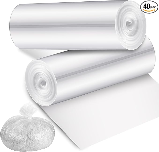 Baderke 40 Pcs Shredder Bags 15 Gallon Paper Shred Waste Bags 26'' x 30'' White Clear Trash Can Liners for Small Shredders