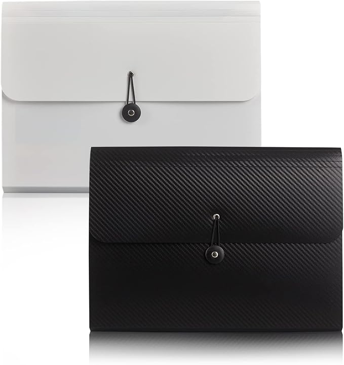 Nicfaec Expanding File Folder with 13 Pockets,Polypropylene, 12.99" x 9.45" x 1.1"for Work, School, Home, Office, Blackwhite(2Pack)